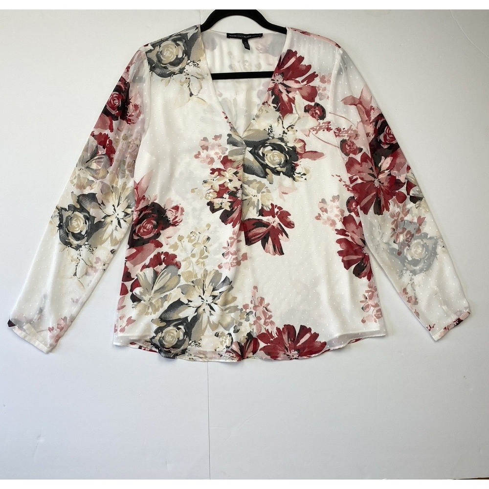 White House Black Market Womens  Blouse Floral‎  Red Sz 10 M Lightweight